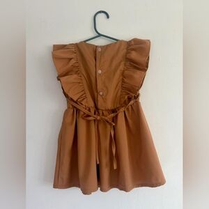 Girls Ruffle Shoulder Dress in Brown